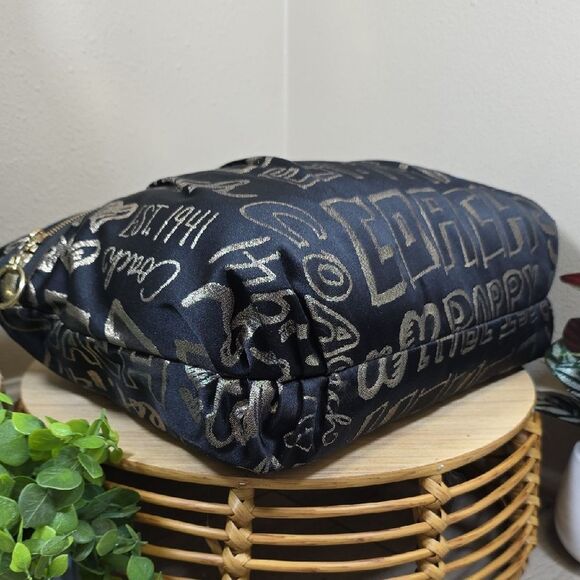 Coach RARE Black Poppy Story Patch Glam Bag with Gold Accents - Picture 8 of 13